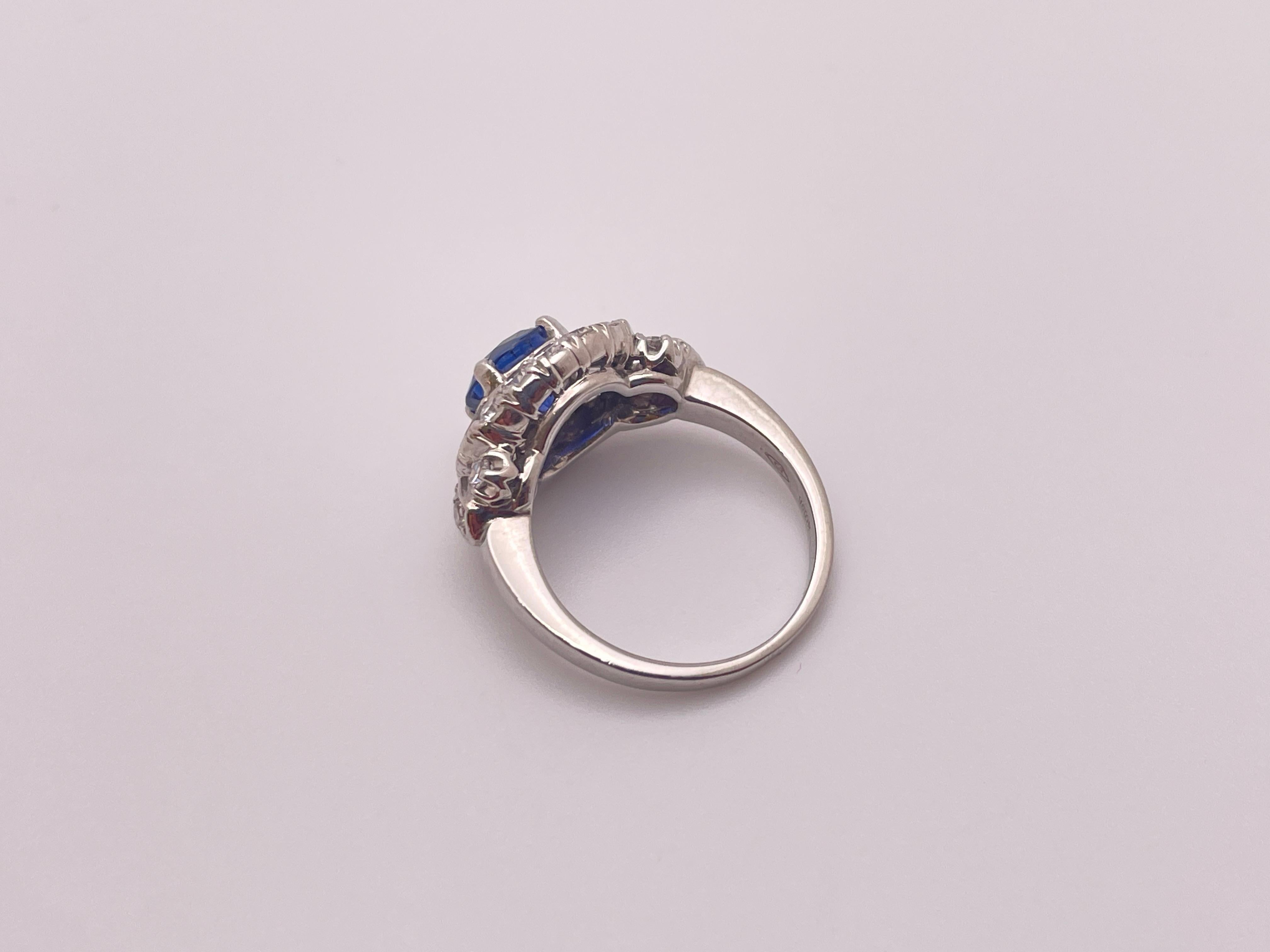 1.50 CT Sapphire Diamond Platinum Engagement Ring For Sale 8