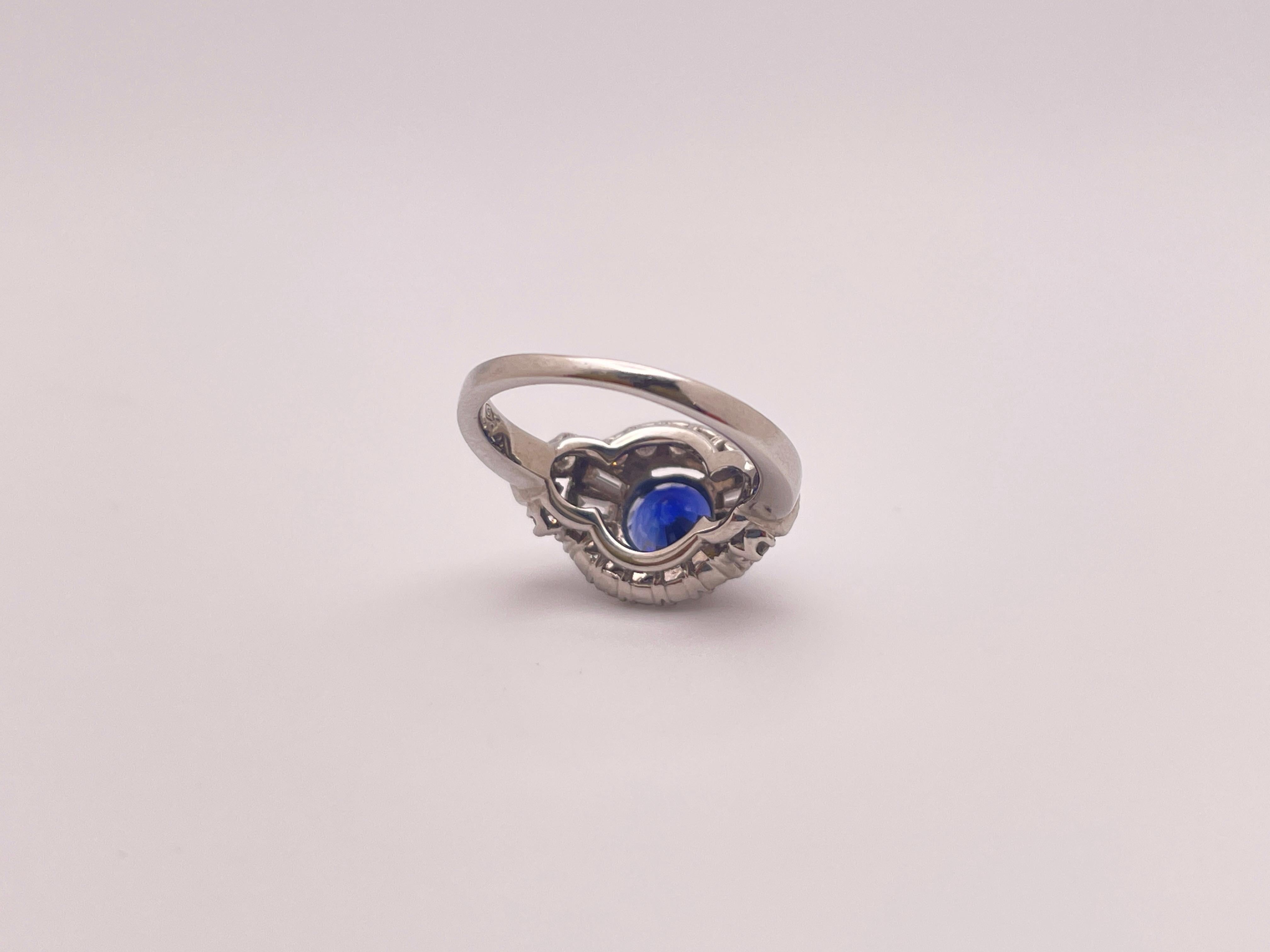 1.50 CT Sapphire Diamond Platinum Engagement Ring For Sale 9