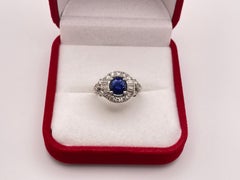 1.50 CT Sapphire Diamond Platinum Engagement Ring