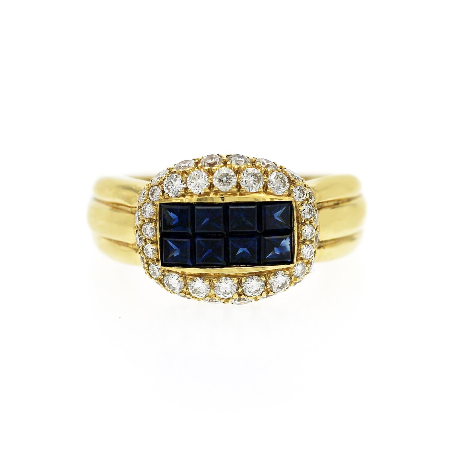 Round Cut 1.50 CT Sapphire invisible Set & 0.85 CT Diamonds 18K Gold Engagement Ring For Sale