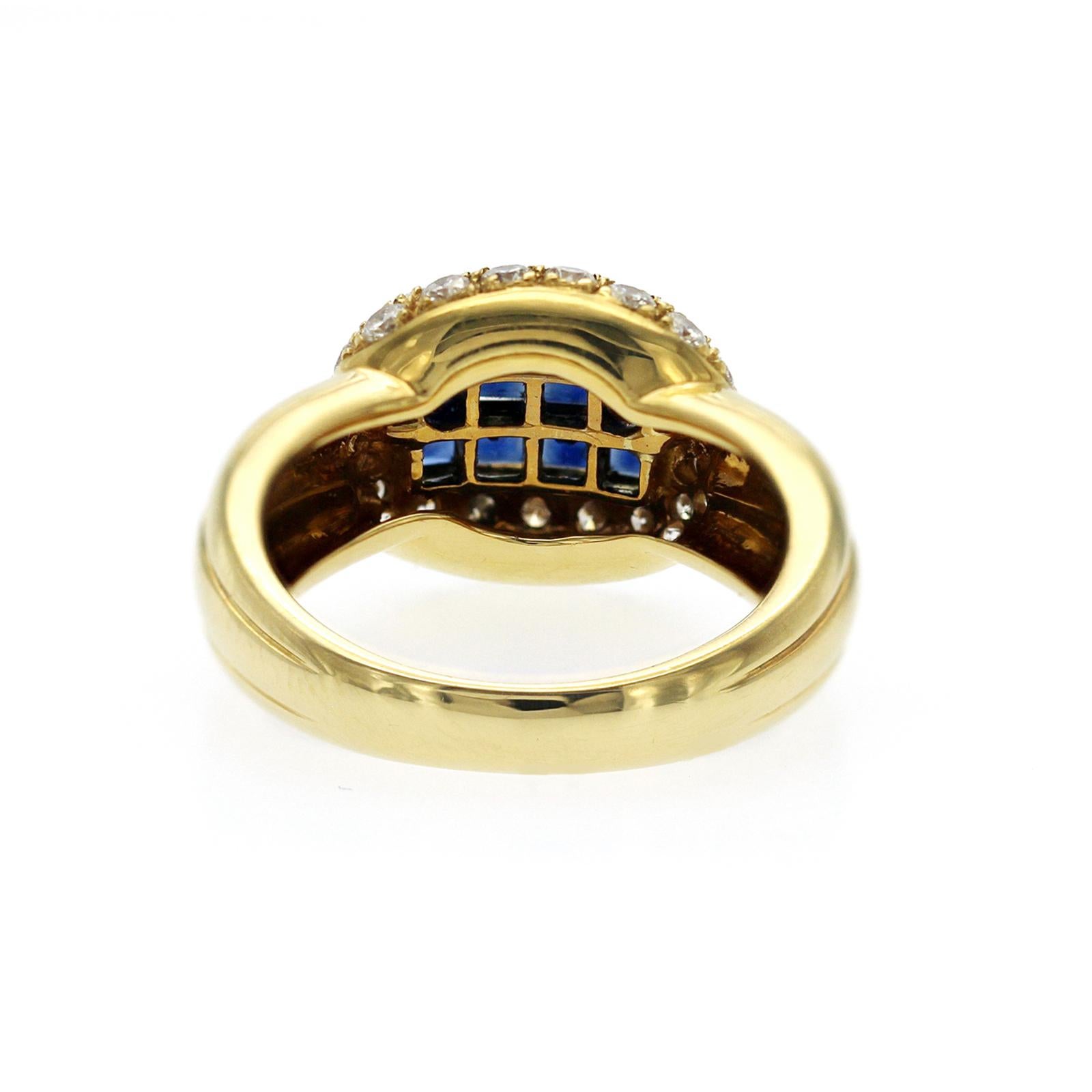 Bague de fiançailles en or 18 carats avec saphir de 1,50 carat serti invisible et diamants de 0,85 carat Unisexe en vente