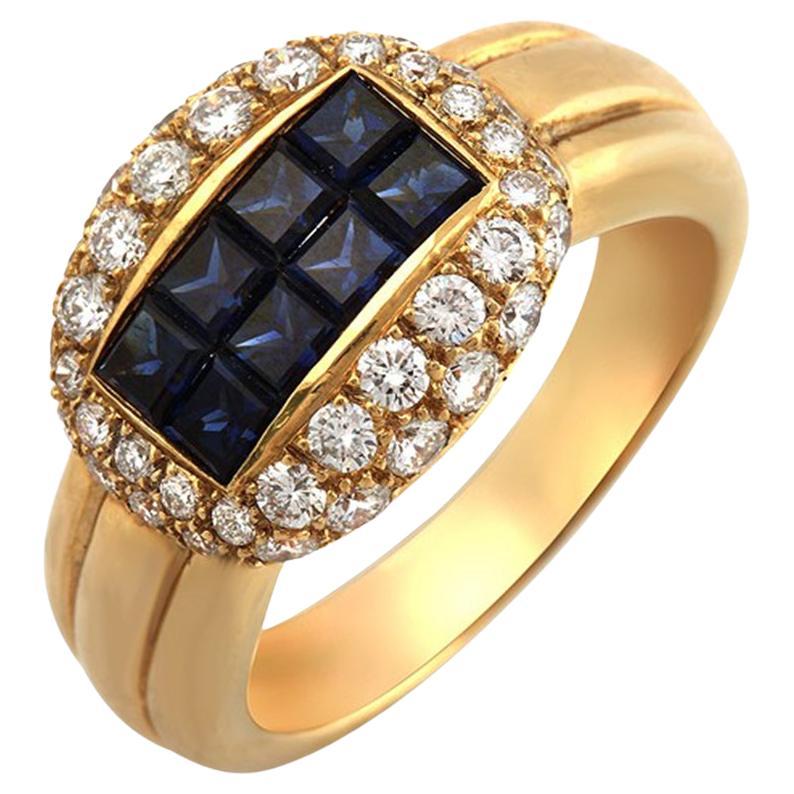 1.50 CT Sapphire invisible Set & 0.85 CT Diamonds 18K Gold Engagement Ring For Sale