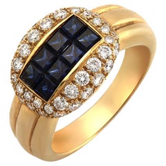 1.50 CT Sapphire invisible Set & 0.85 CT Diamonds 18K Gold Engagement Ring