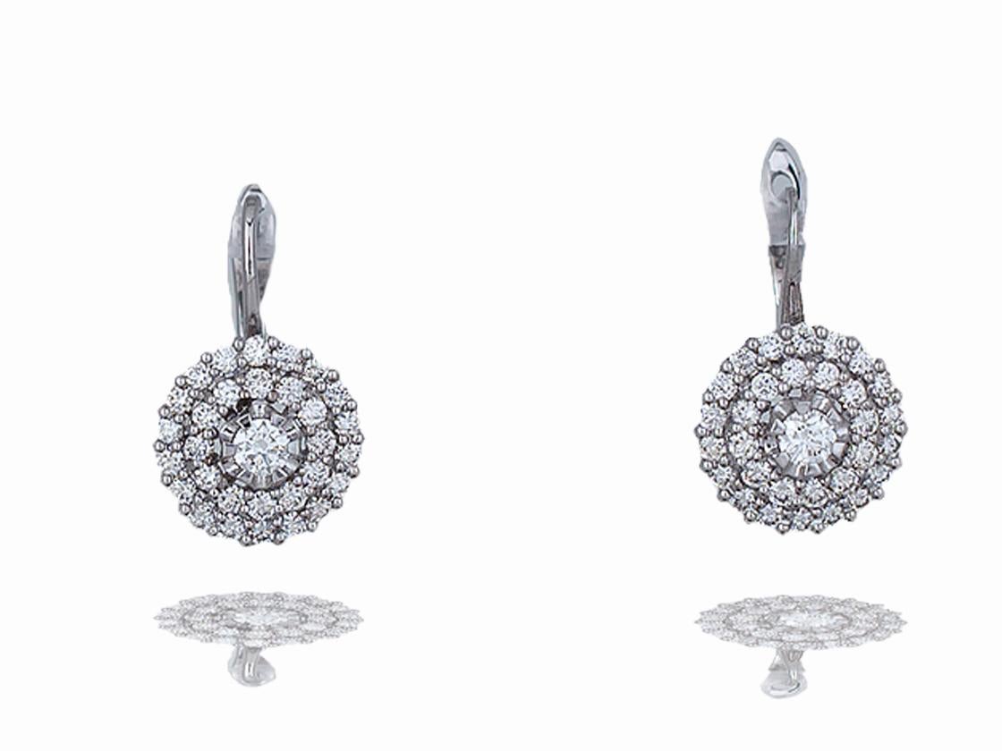 Dangle, Double Halo 1.50 Ct. Quality Pave Earrings In Excellent Condition For Sale In Aliso Viejo, CA