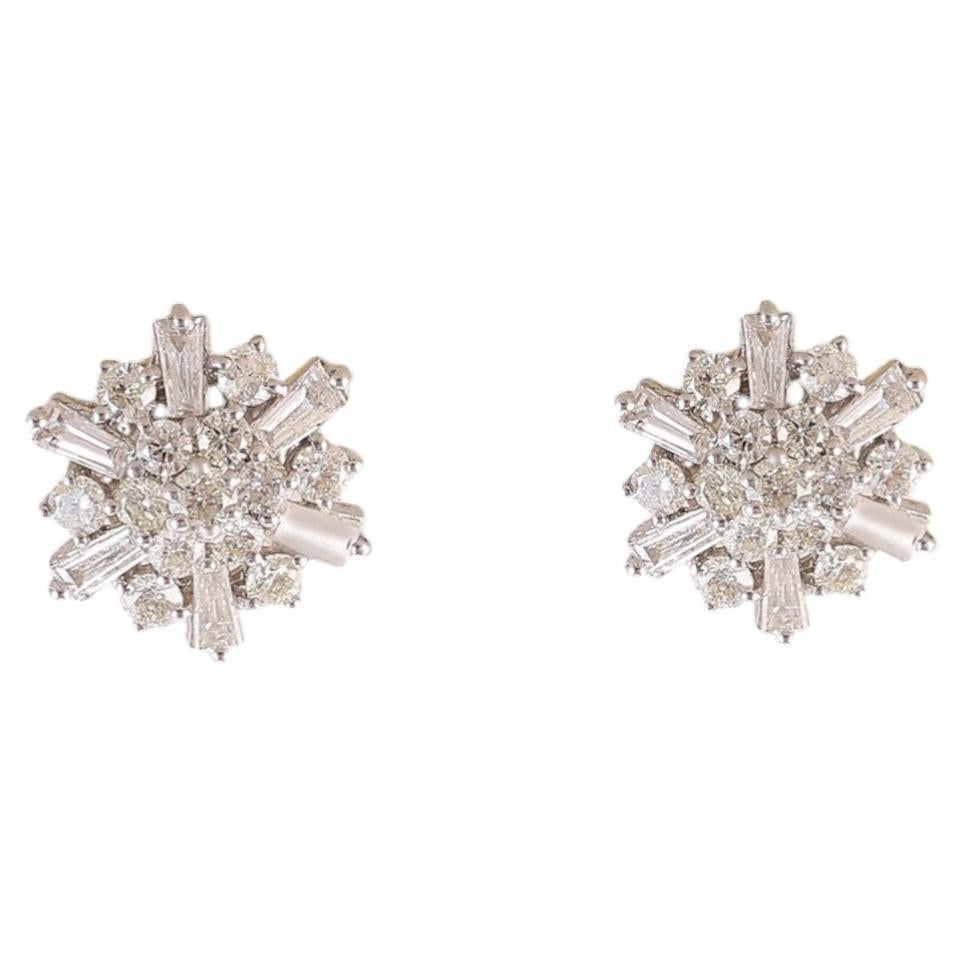1,50 Karat F/VS1 Runde & Baguette Diamanten Schneeflocken-Ohrstecker 18K Weißgold