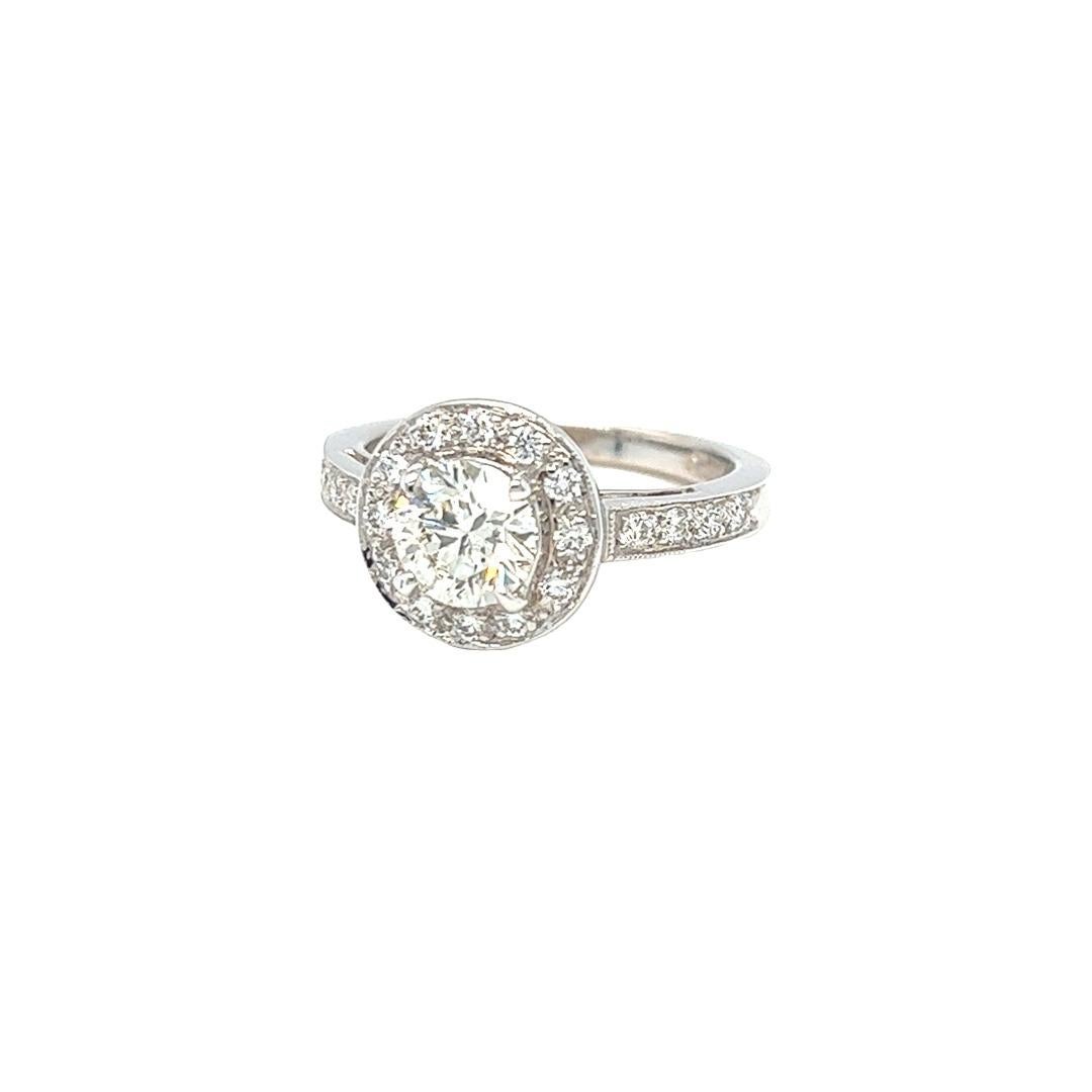 Edwardian 1.50 Cttw Round Diamond Engagement Ring 18K White Gold For Sale