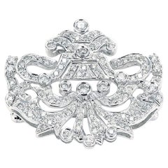 1.50 CTTW Scroll Design Diamond Pin Brooch In 18K White Gold