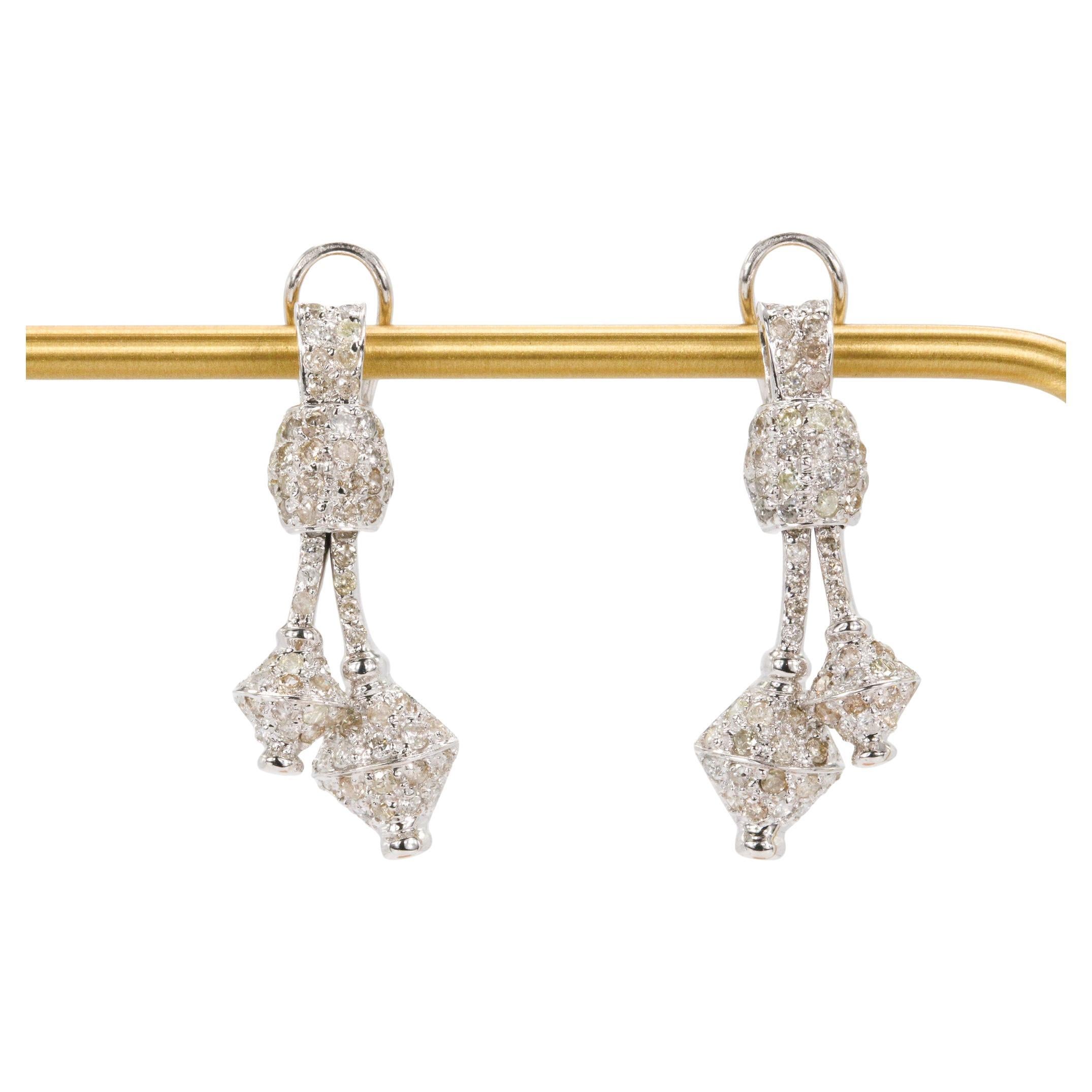 1.50 CTW Dangle Diamond Earrings in 18 White Gold For Sale