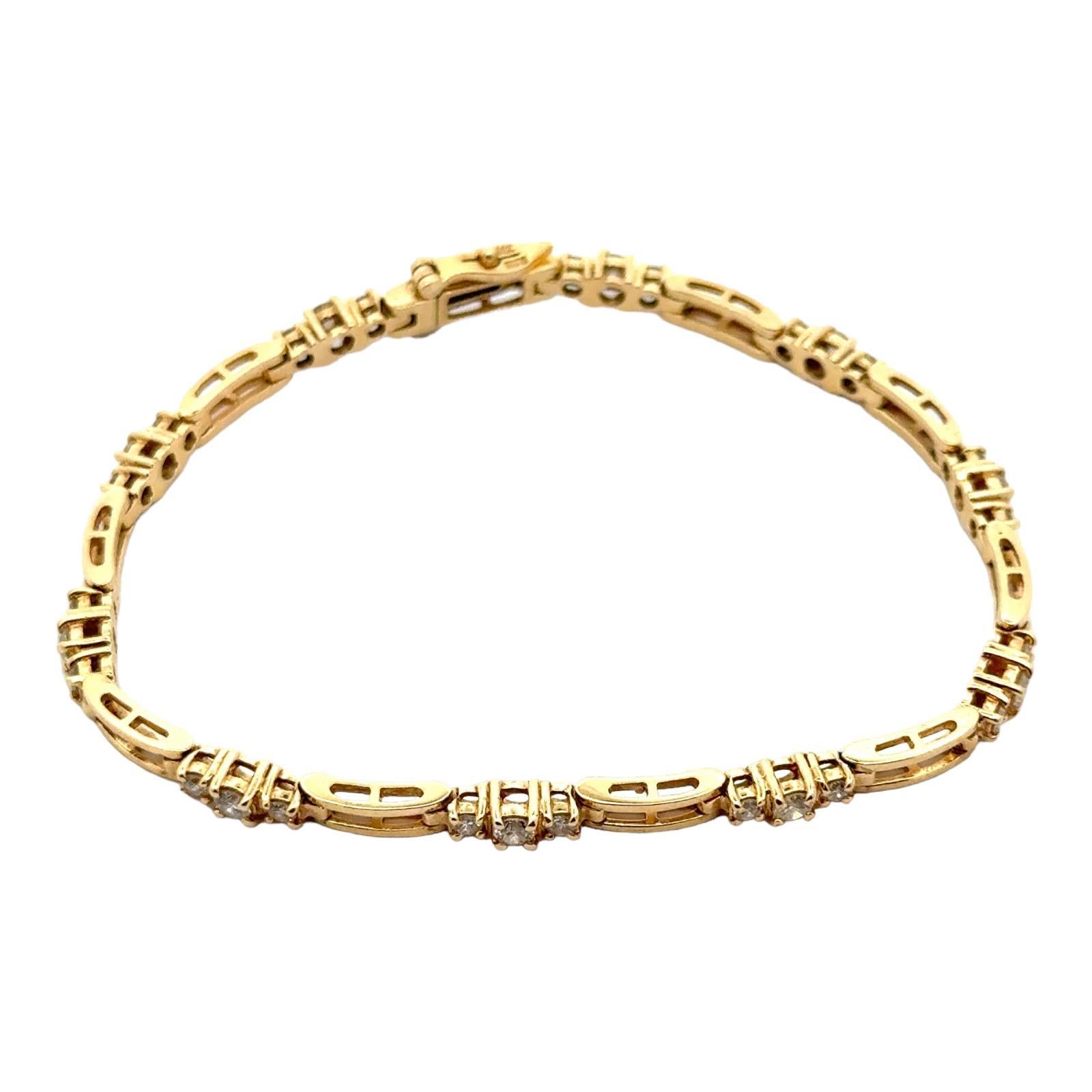 1,50 CTW Runder Brillant-Diamant 14 Karat Gelbgold Tennis-Armband im Zustand „Hervorragend“ im Angebot in Boca Raton, FL
