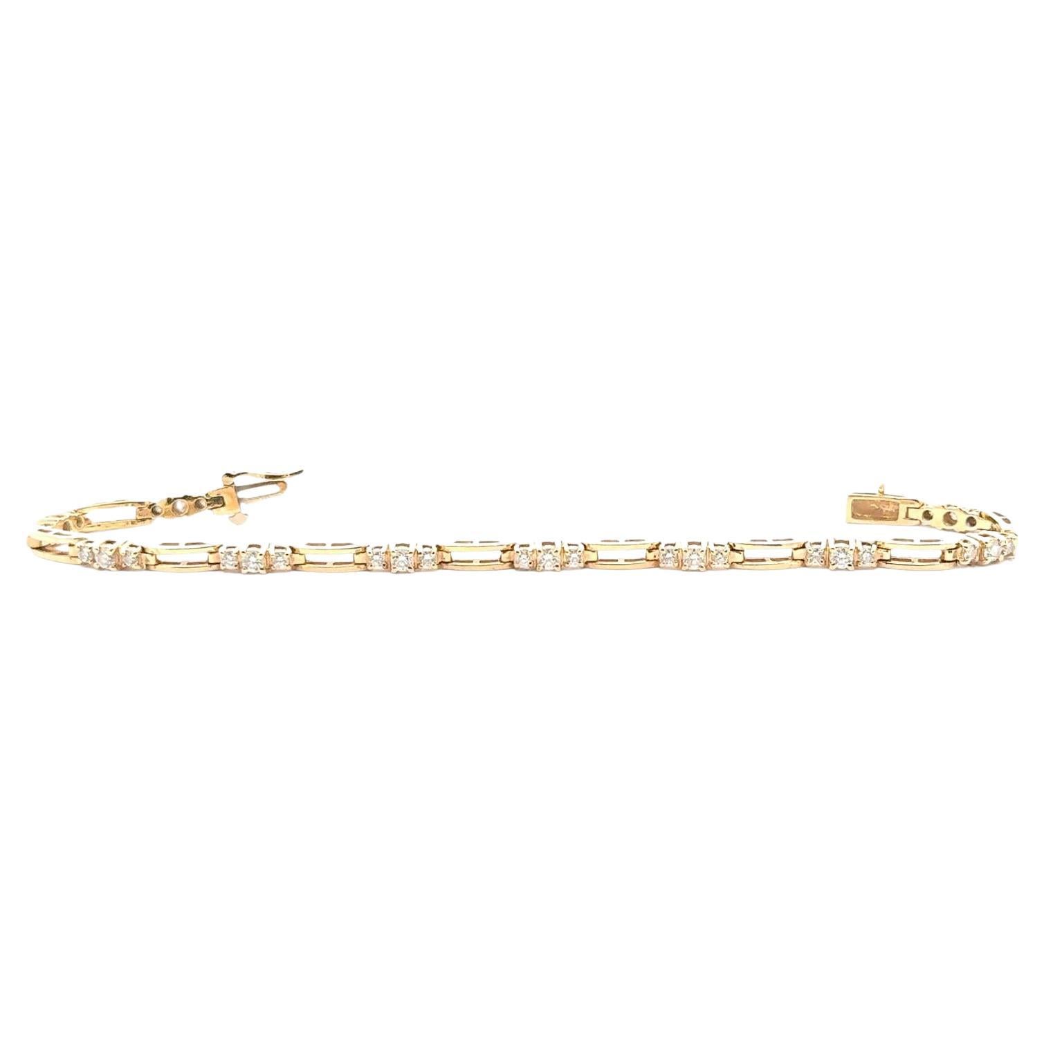 1.50 CTW Round Brilliant Diamond 14 Karat Yellow Gold Tennis Bracelet For Sale