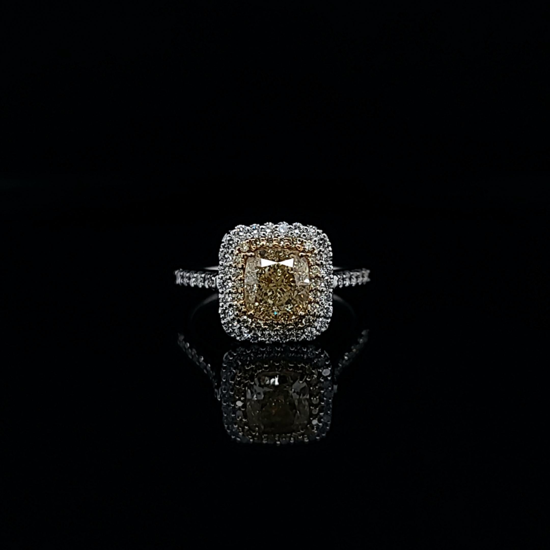 Modern 1.50 GIA Certified Fancy Light Yellow Diamond Cushion 18k Gold Engagement Ring