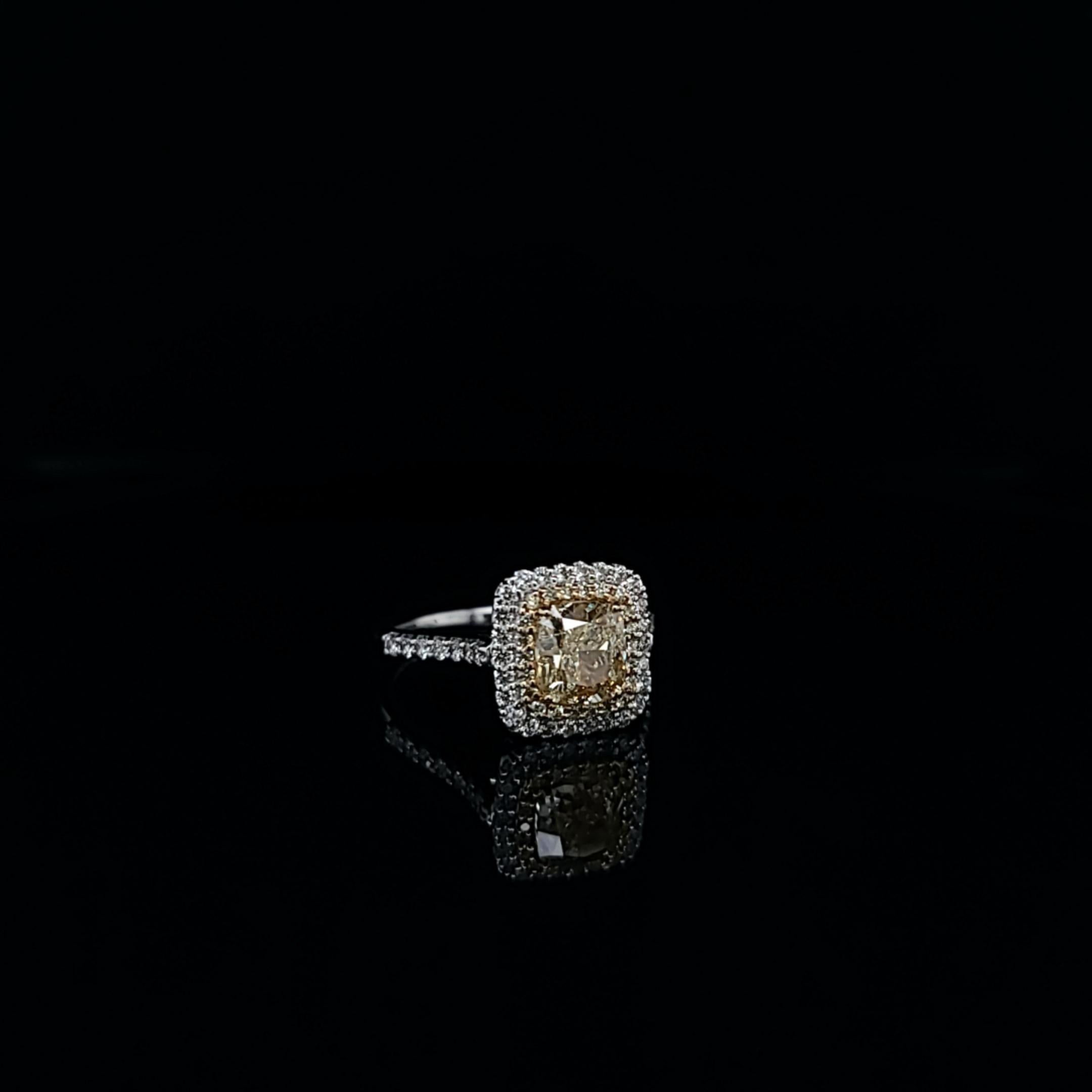 Cushion Cut 1.50 GIA Certified Fancy Light Yellow Diamond Cushion 18k Gold Engagement Ring