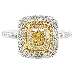 1.50 GIA Certified Fancy Light Yellow Diamond Cushion 18k Gold Engagement Ring