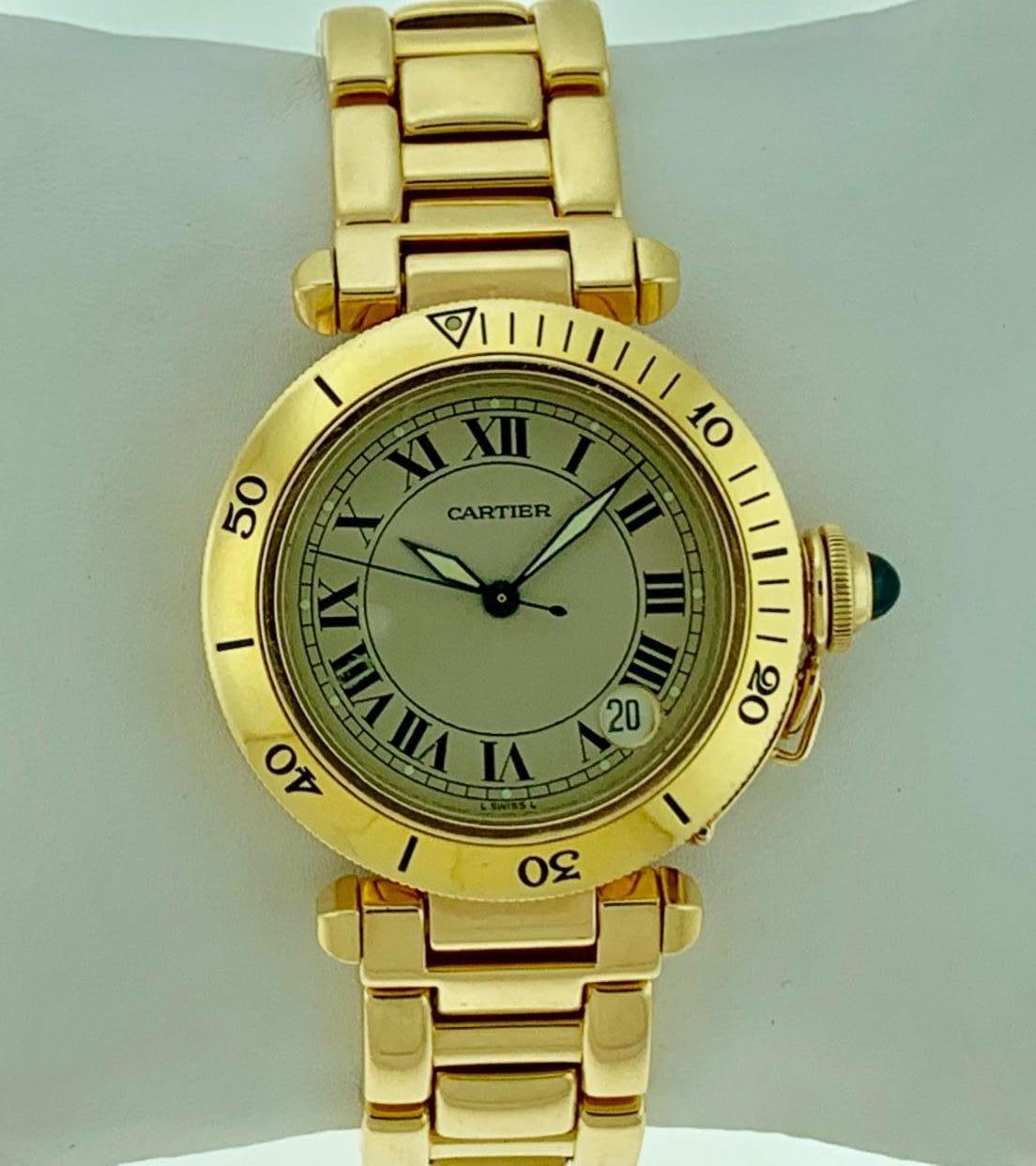 150 Gm 18 Karat Solid Yellow Gold Cartier Pasha Automatic Watch Water Resistant 8