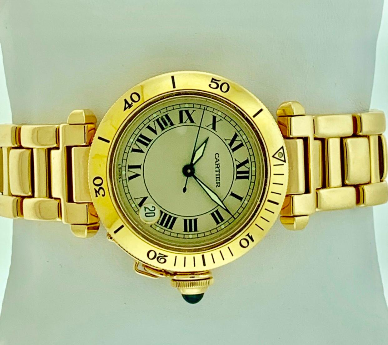 150 Gm 18 Karat Solid Yellow Gold Cartier Pasha Automatic Watch Water Resistant 9