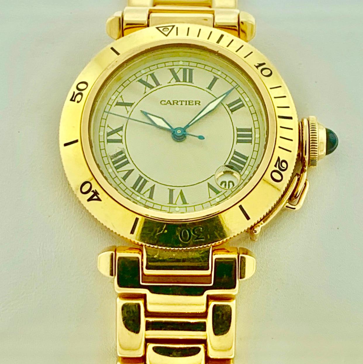 150 Gm 18 Karat Solid Yellow Gold Cartier Pasha Automatic Watch Water Resistant 10