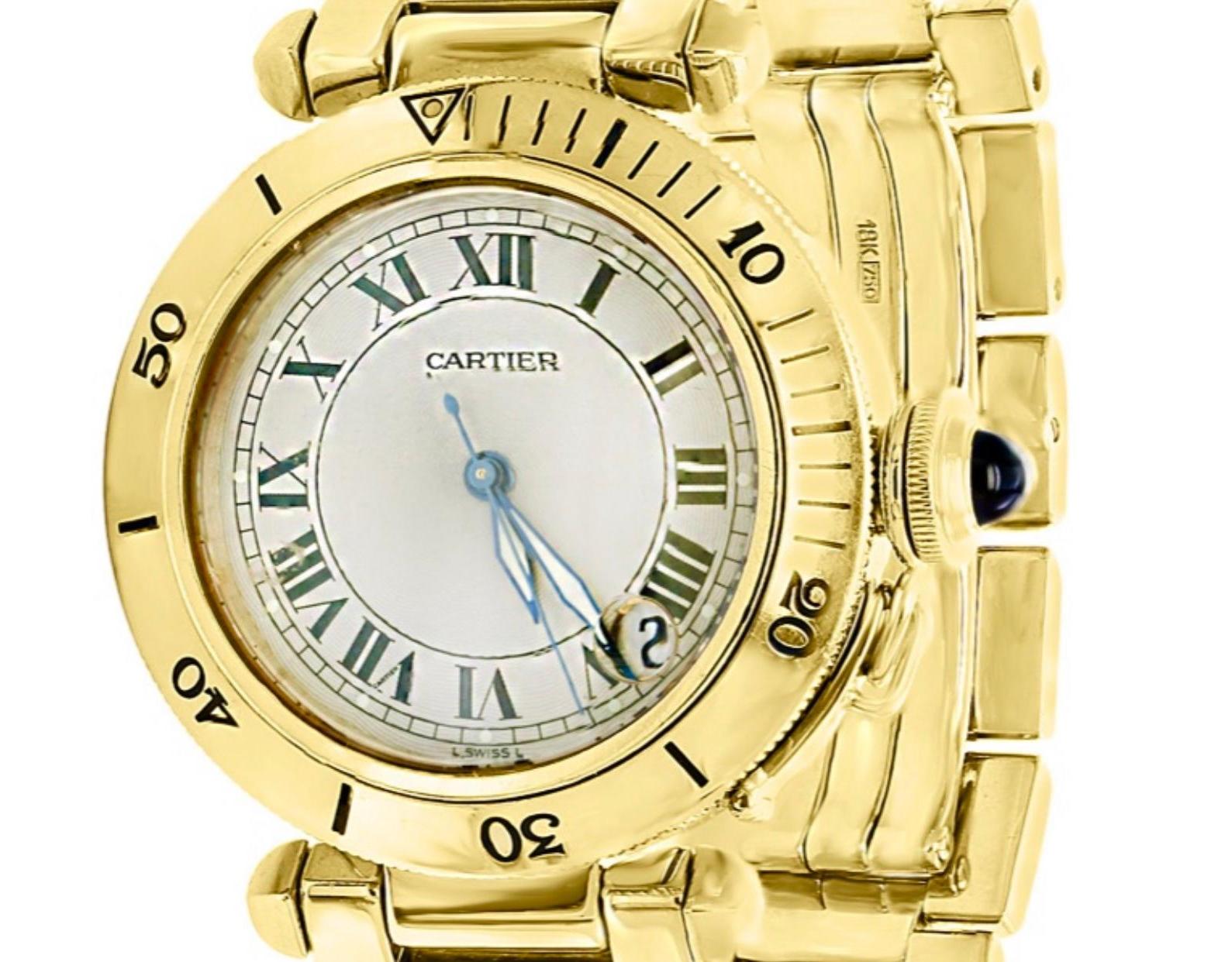 150 Gm 18 Karat Solid Yellow Gold Cartier Pasha Automatic Watch Water Resistant In Excellent Condition In New York, NY