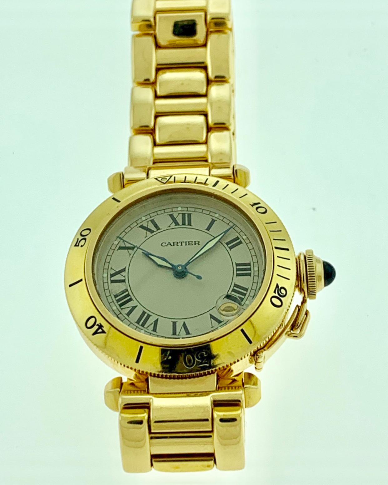 150 Gm 18 Karat Solid Yellow Gold Cartier Pasha Automatic Watch Water Resistant 2