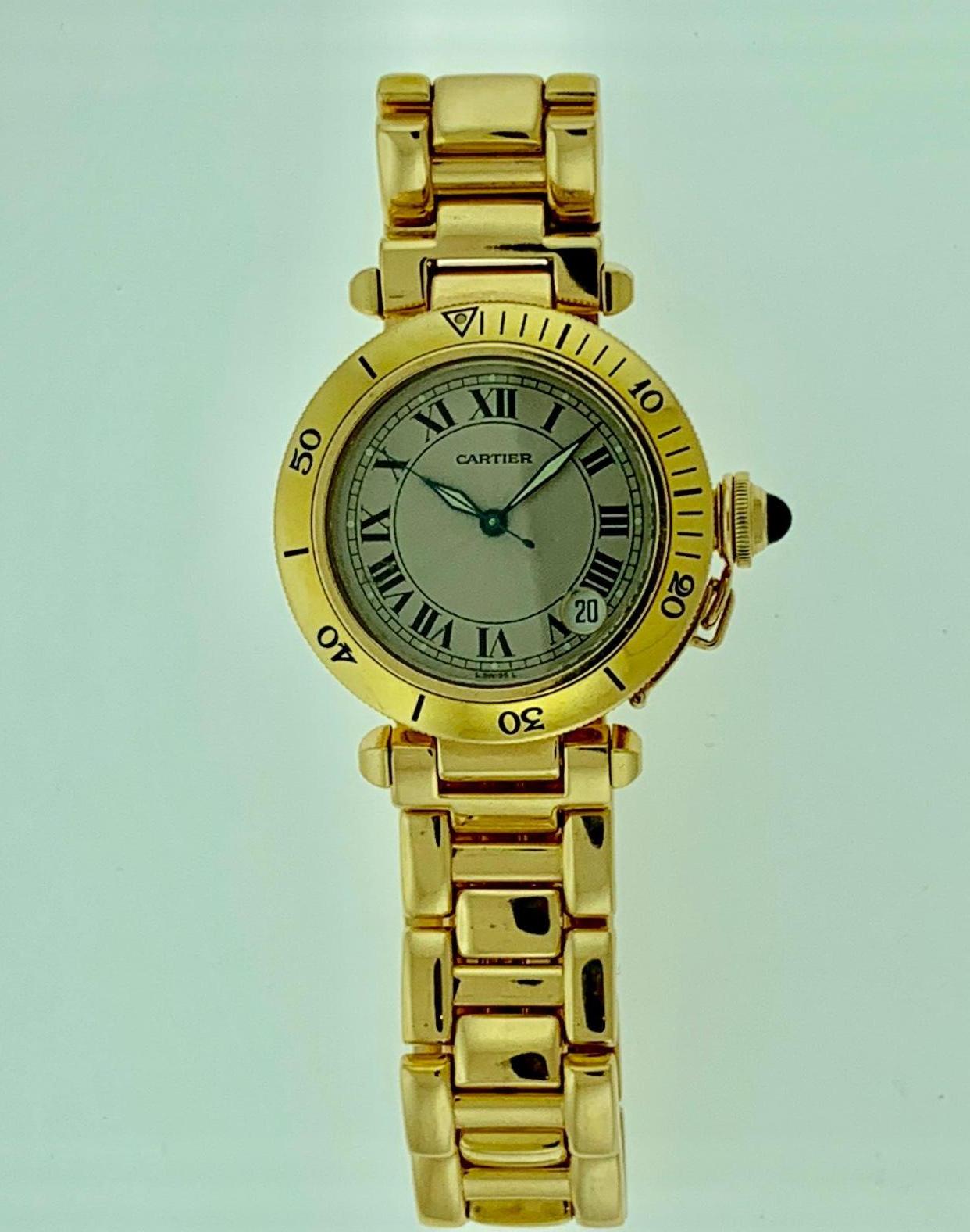 150 Gm 18 Karat Solid Yellow Gold Cartier Pasha Automatic Watch Water Resistant 3