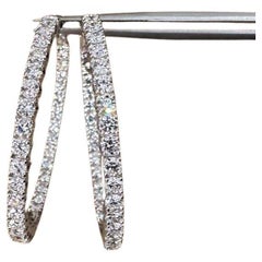 1.50" Round Inside-out Single Row Diamond Hoop Earrings in 14k White Gold