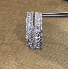 1.50" Round Wide 3 Row Front Side Diamond Hoops in 14k White Gold