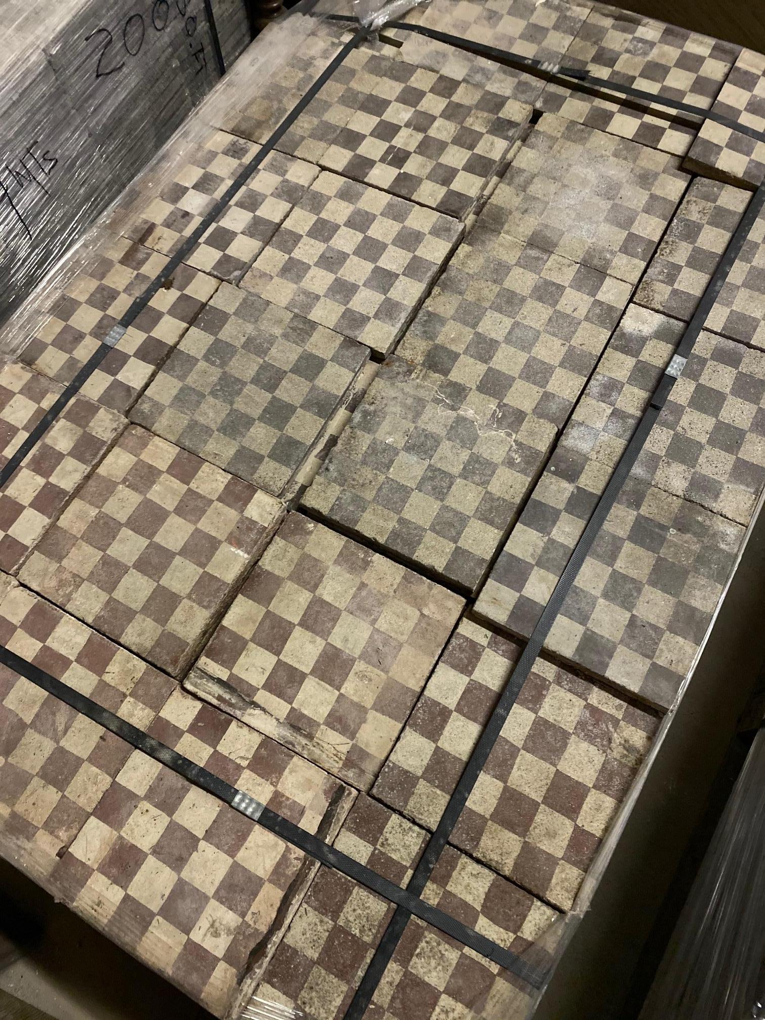 This small lot of geometric tiles is perfect for a backsplash or shower. Originating from Spain, circa 1900.

Measures: 150 square feet. 

Each tile: 8