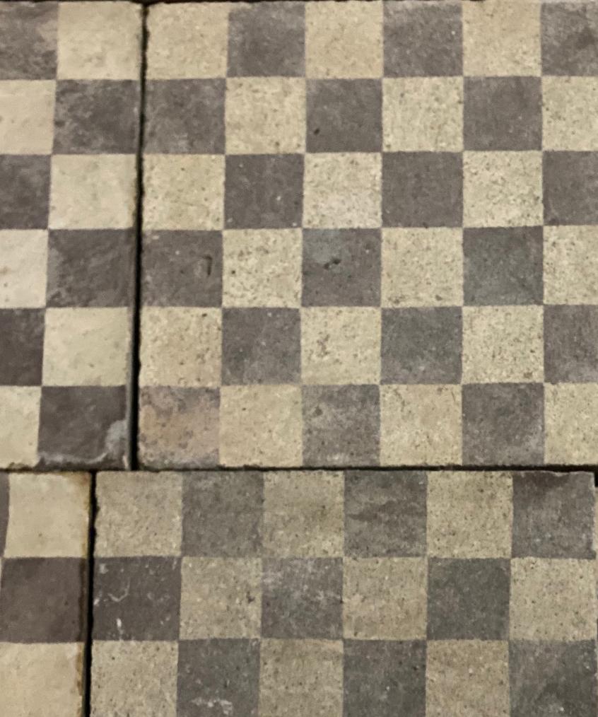 brown and white checkerboard floor