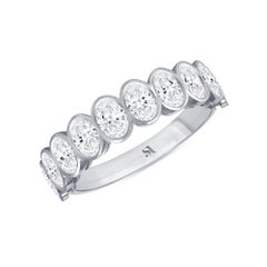 1.50 Tcw Oval Diamond Bezel Set Halfway Band 18k Gold Band, Natural Diamond Ring