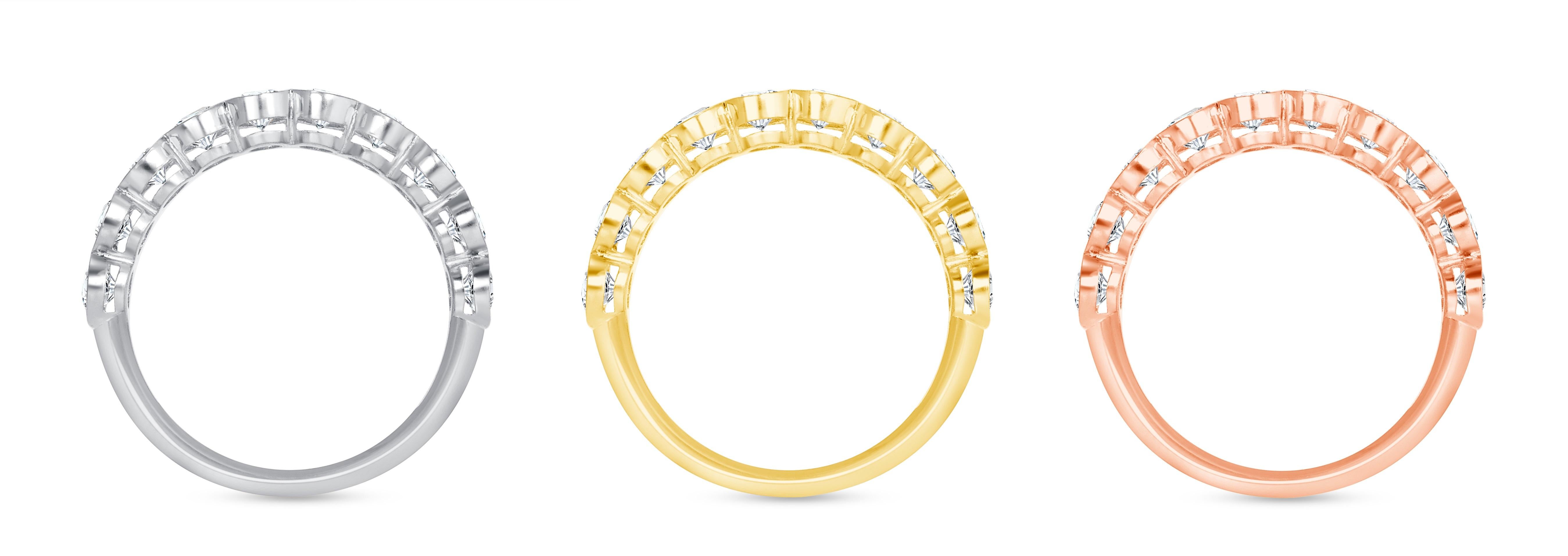 1.50 Tcw Oval Diamond Bezel Set Halfway Band 18k Gold Band, Natural Diamond Ring In New Condition For Sale In Los Angeles, CA
