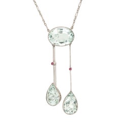 15.00 Carat Aqua Double Lavaliere Dangle Drop Gold Pendant