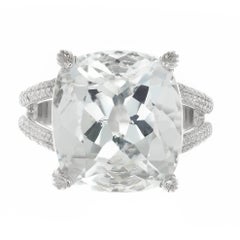 15.00 Carat Aquamarine Micro Pave Diamond Platinum Cocktail Ring