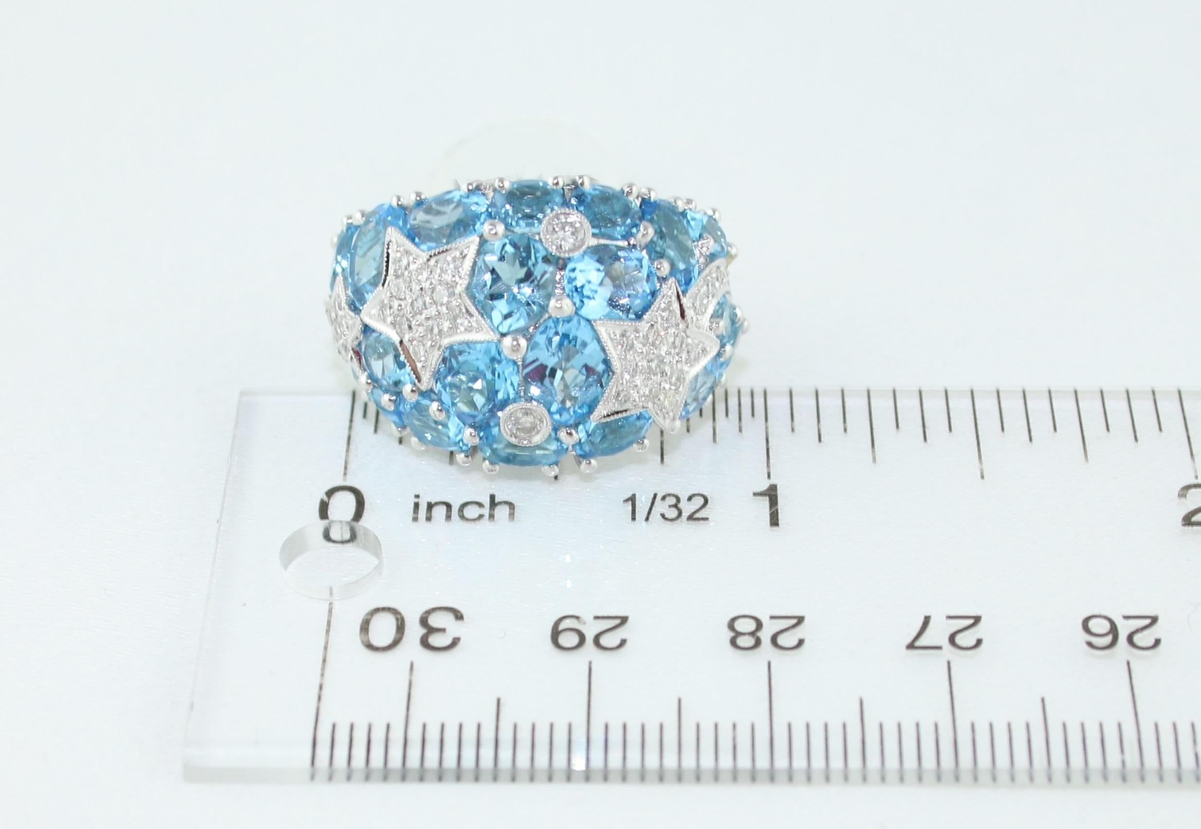 15.00 Carat Blue Topaz and Diamond Gold Dome Ring For Sale 1