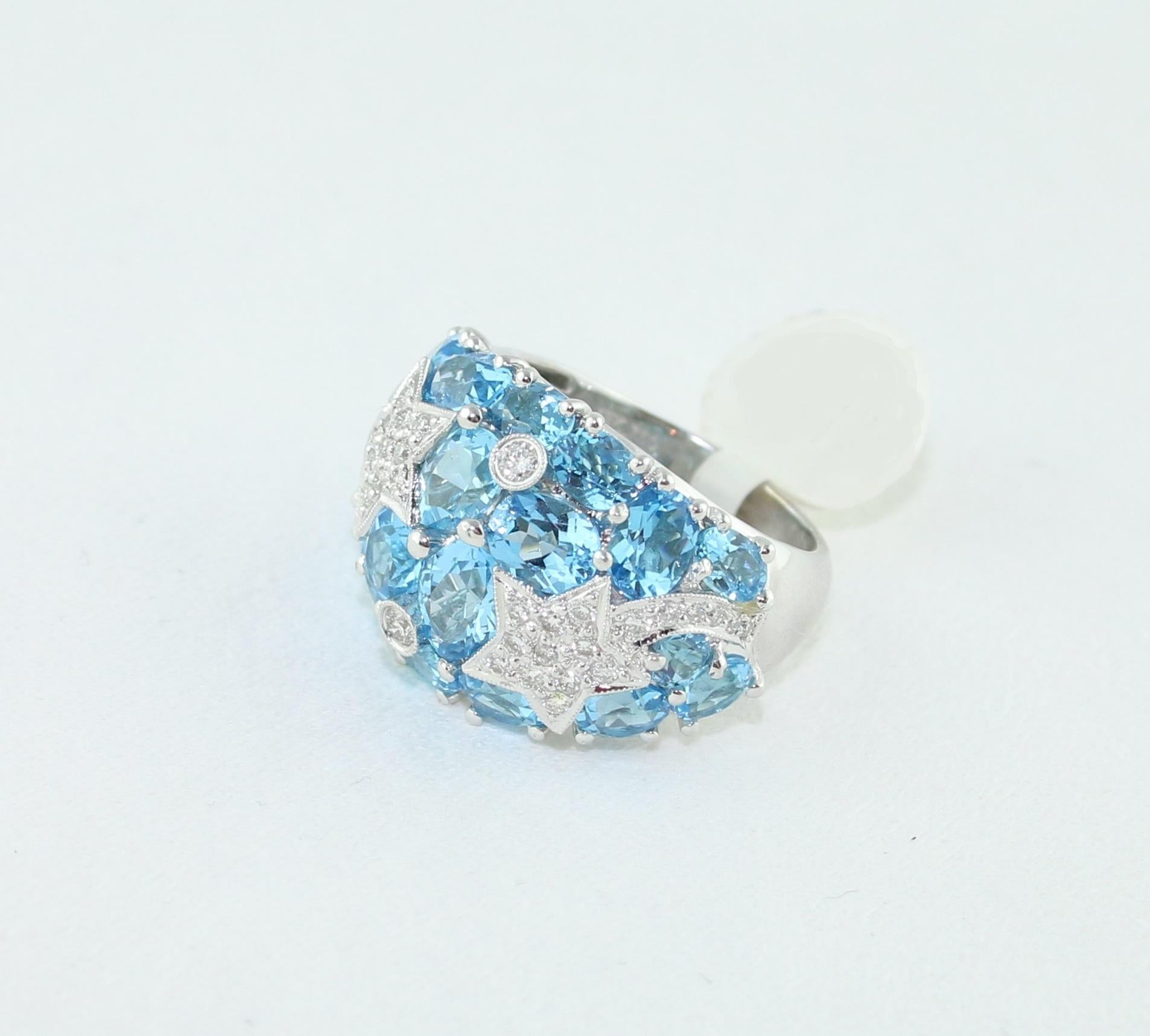 15.00 Carat Blue Topaz and Diamond Gold Dome Ring For Sale 2