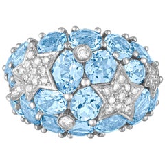 Anello a cupola in oro con topazio blu e diamanti da 15,00 carati