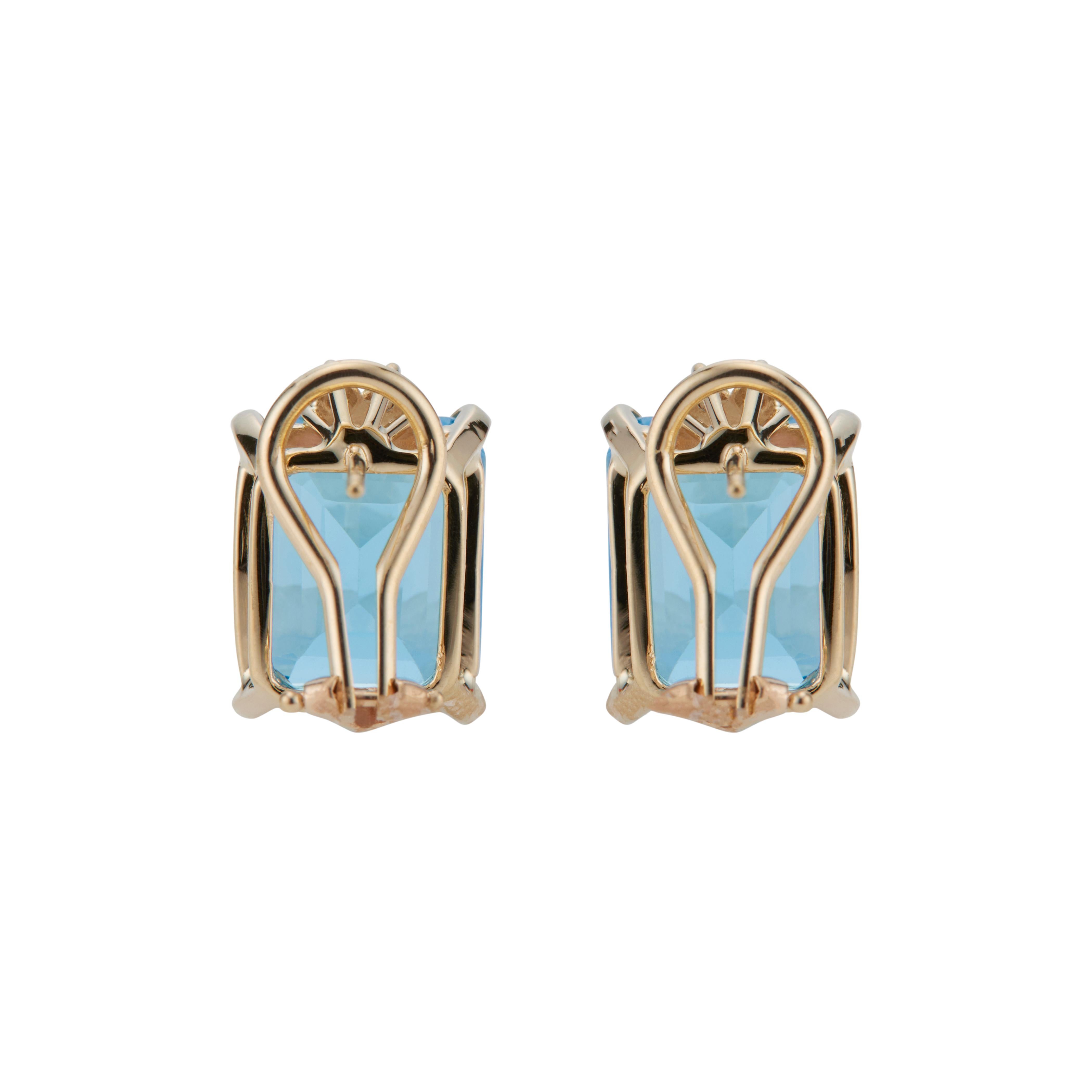 Women's 15.00 Carat Blue Topaz Diamond Yellow Gold Dangle Earrings For Sale