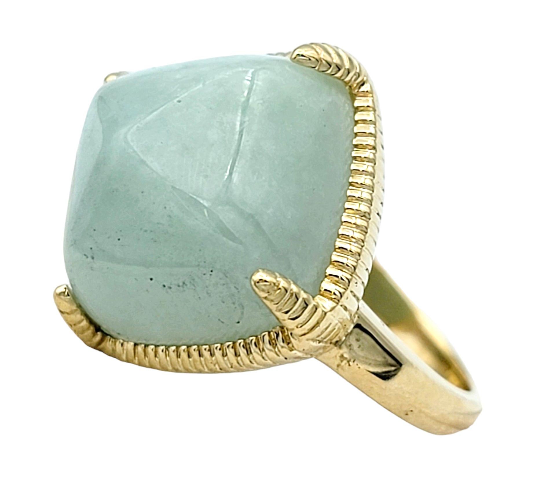 Contemporary 15.00 Carat Cabochon Light Green Jade Cocktail Ring Set in 14 Karat Yellow Gold For Sale