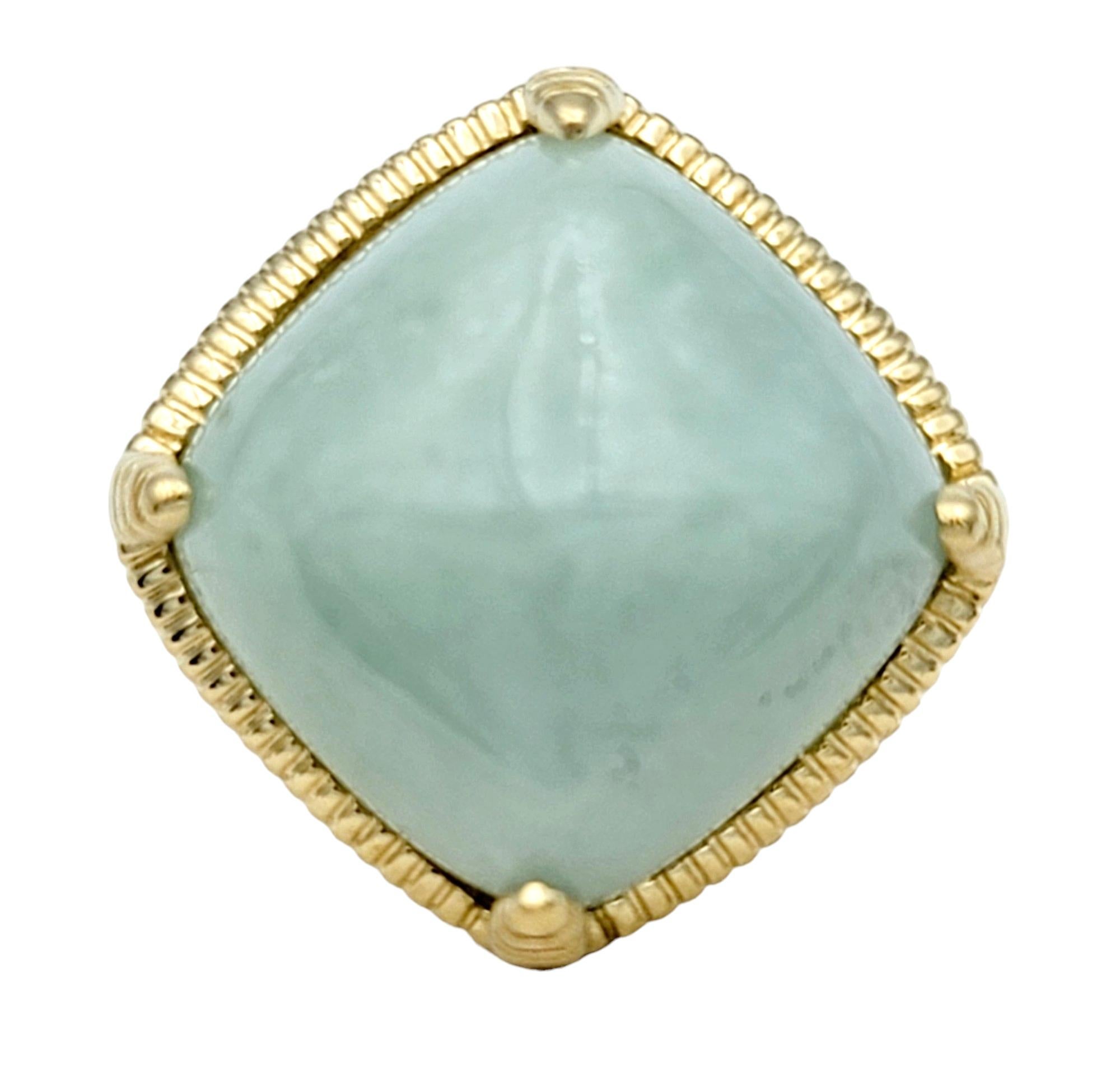 15.00 Carat Cabochon Light Green Jade Cocktail Ring Set in 14 Karat Yellow Gold In Good Condition For Sale In Scottsdale, AZ