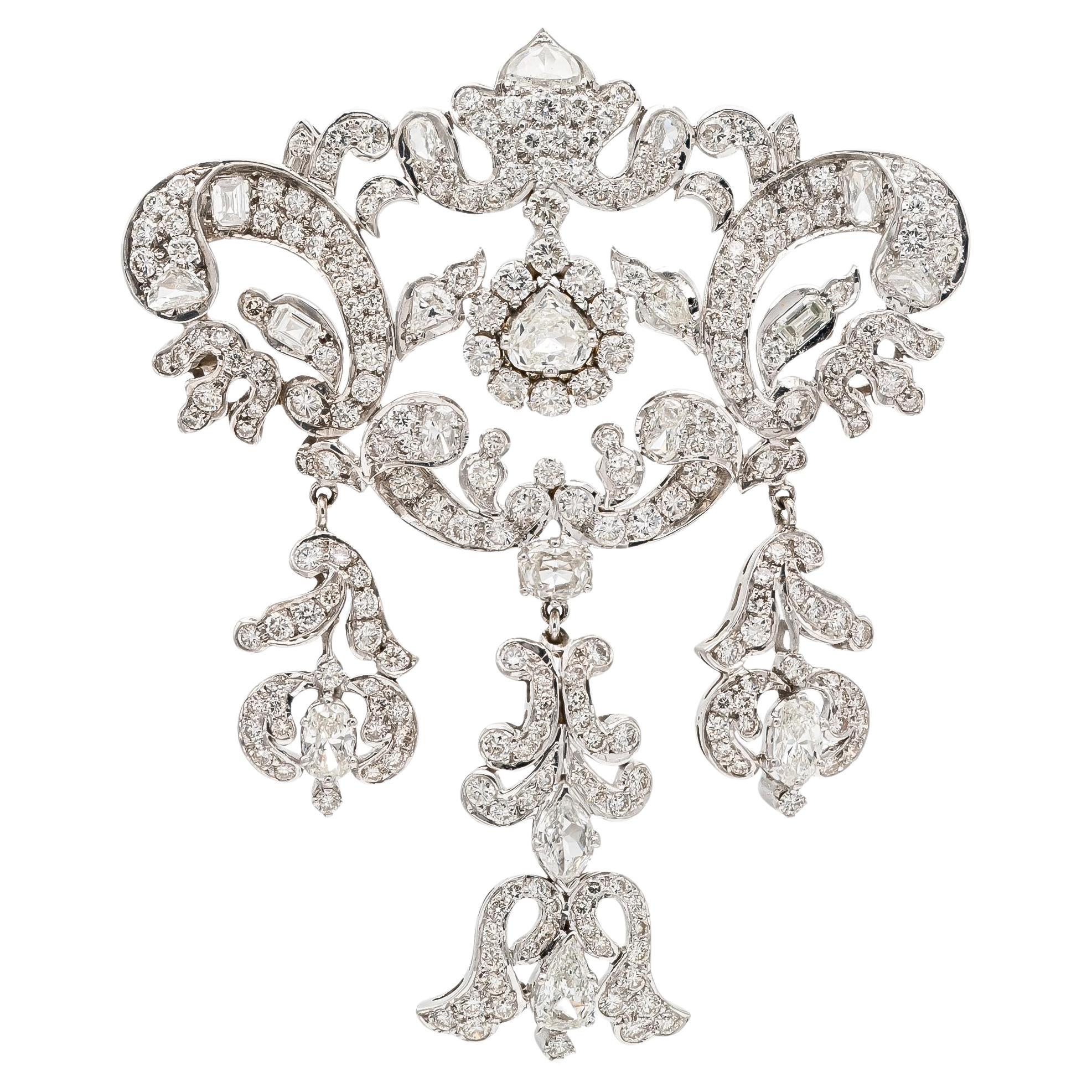 15.00 Carat Diamond Dangle Brooch For Sale