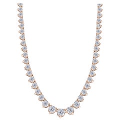 15.00 Carat Diamond Riviera Three Claw 18 Karat Rose Gold Tennis Line Necklace