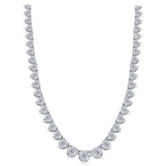 15.00 Carat Diamond Riviera Three Claws 18 Karat White Gold Tennis Line Necklace