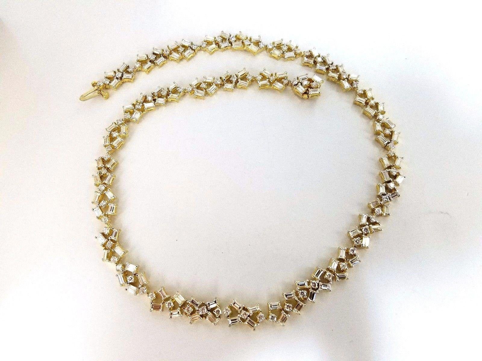 Taille baguette Collier d'éternité Riviera en or 18 carats avec diamants baguettes et ronds de 15 carats en vente