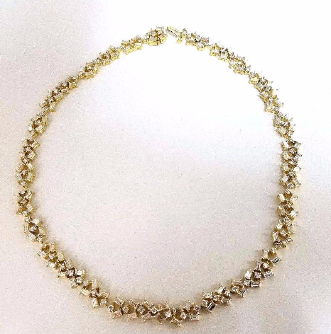 Collier d'éternité Riviera en or 18 carats avec diamants baguettes et ronds de 15 carats Neuf - En vente à New York, NY