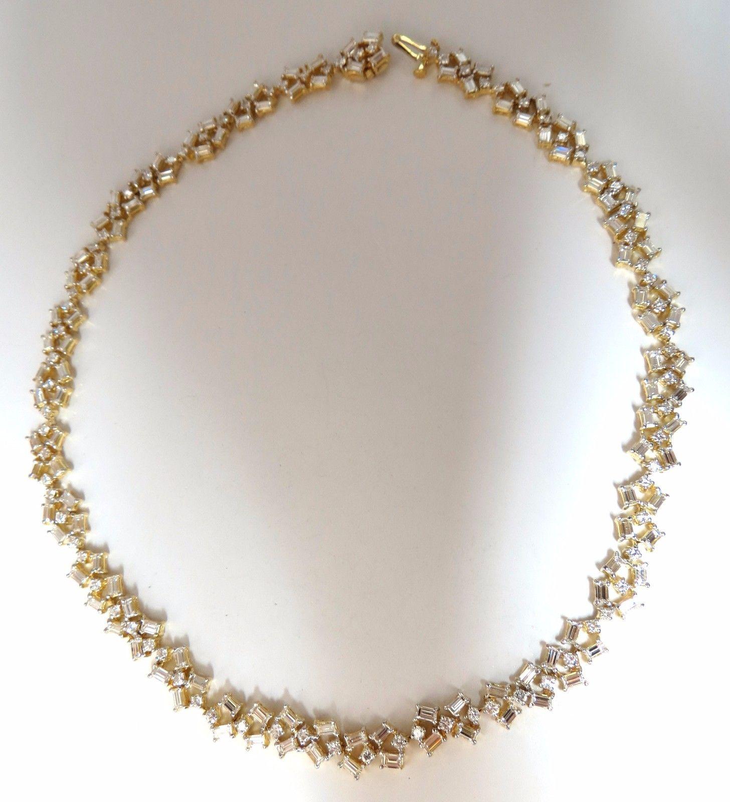 Collier d'éternité Riviera en or 18 carats avec diamants baguettes et ronds de 15 carats en vente 1