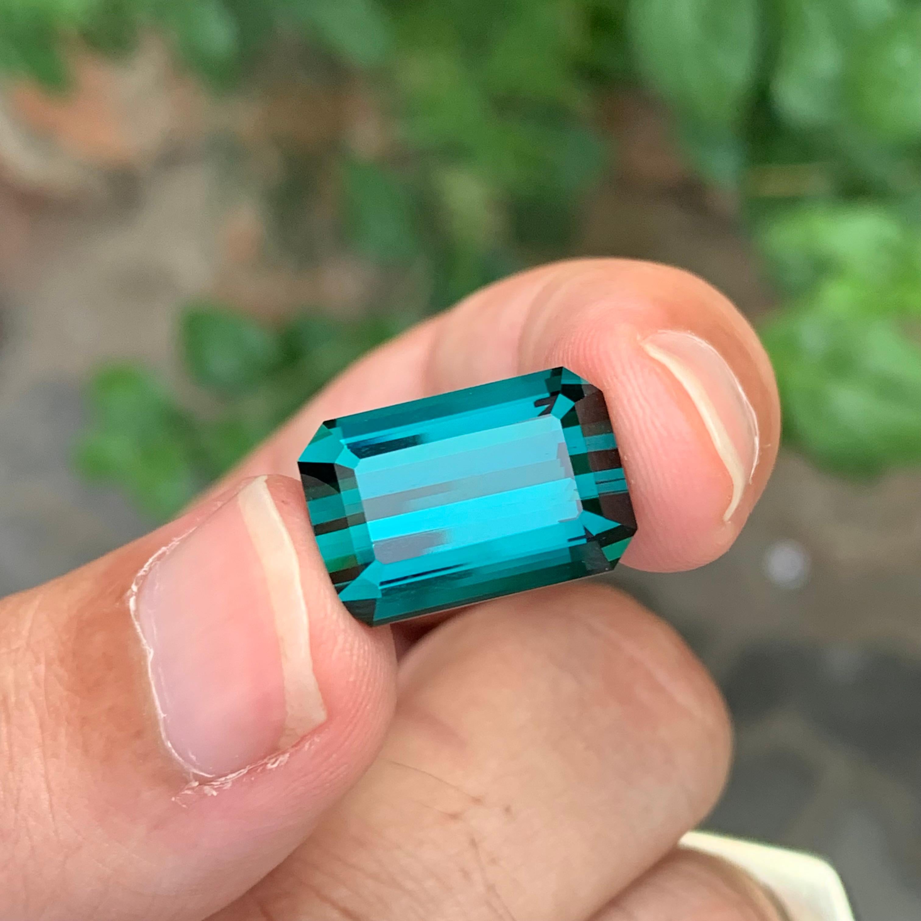 15,00 Karat Riesiger Natürlicher Facettierter Indicolith Turmalin Smaragd Form Edelstein im Angebot 4