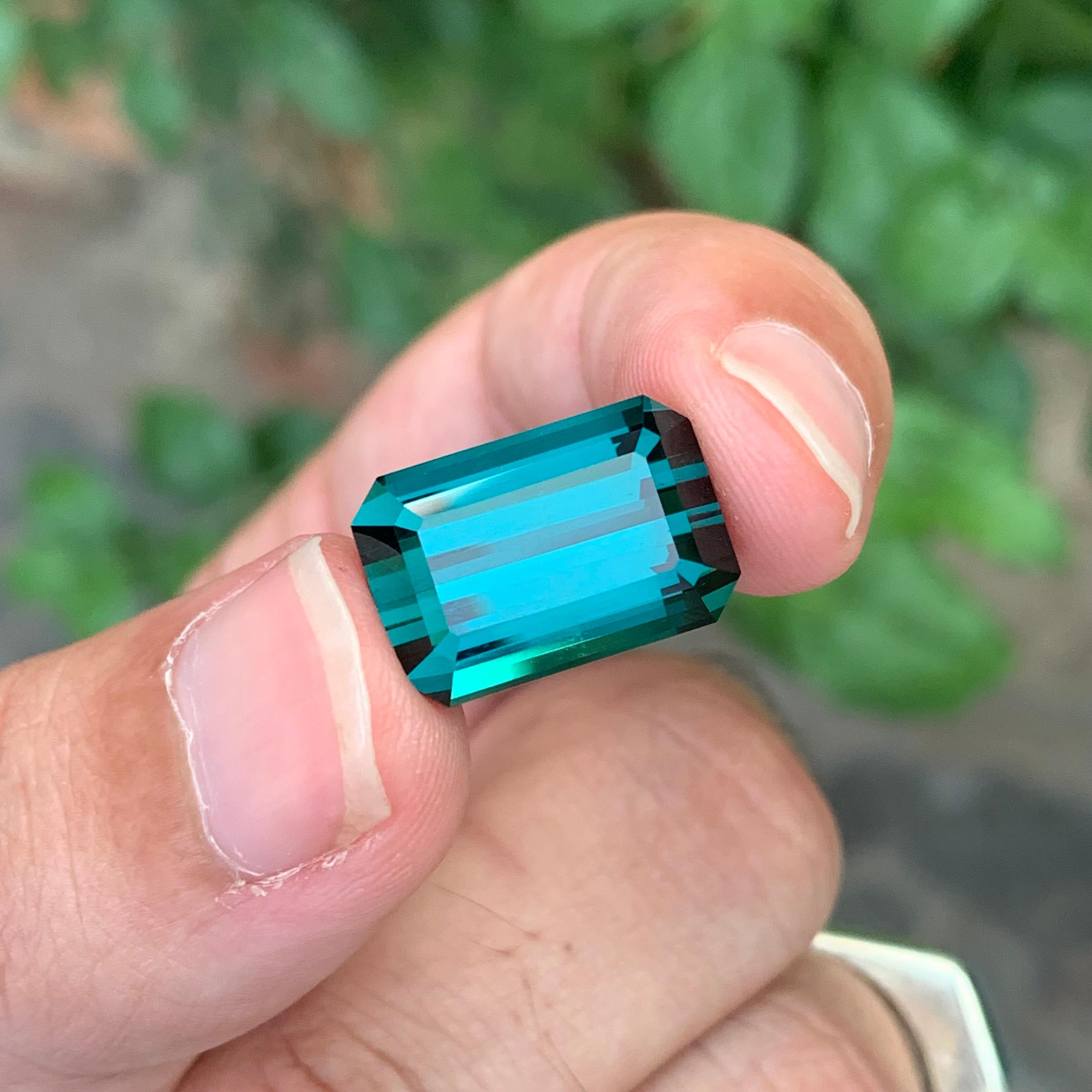 15,00 Karat Riesiger Natürlicher Facettierter Indicolith Turmalin Smaragd Form Edelstein im Angebot 1