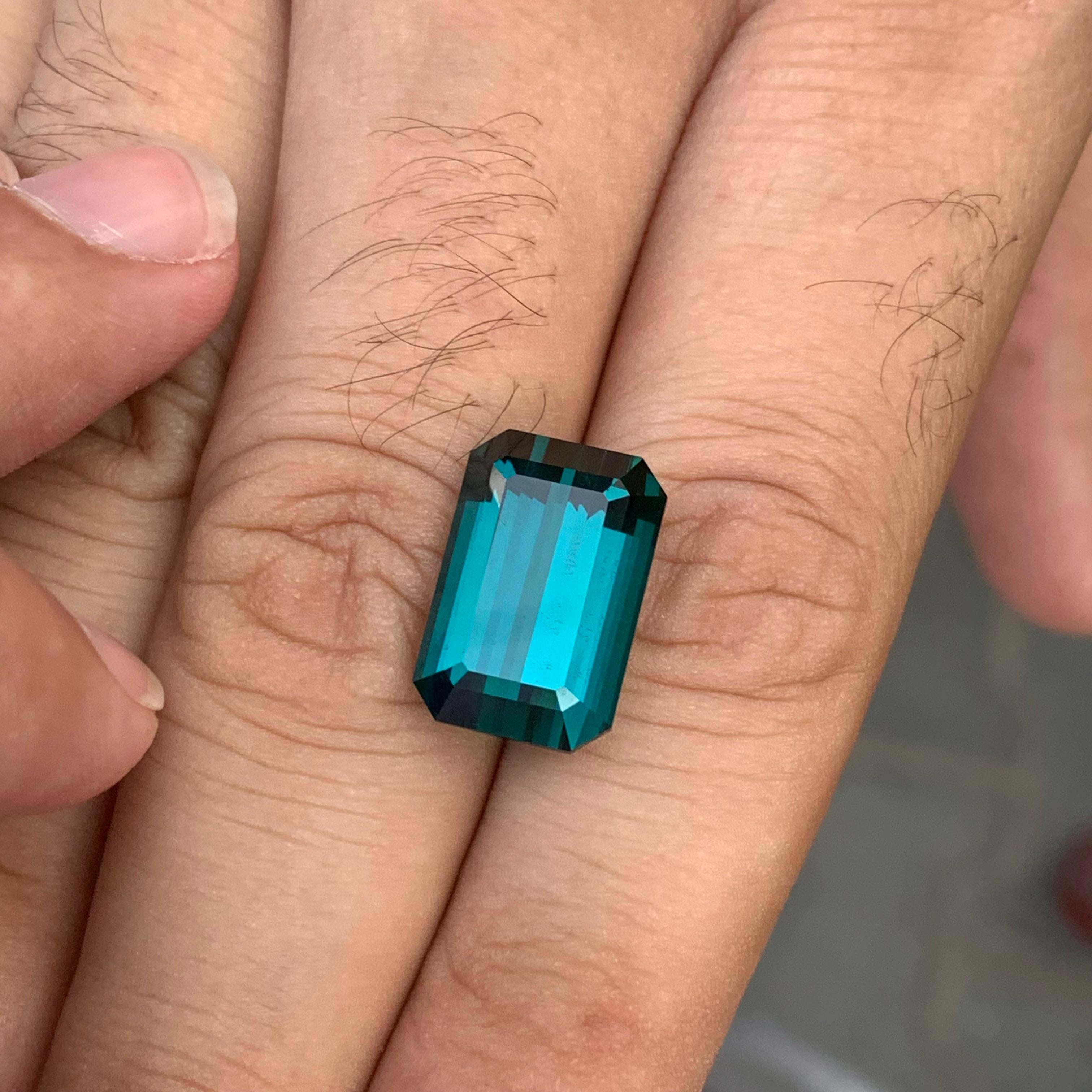 15,00 Karat Riesiger Natürlicher Facettierter Indicolith Turmalin Smaragd Form Edelstein im Angebot 2