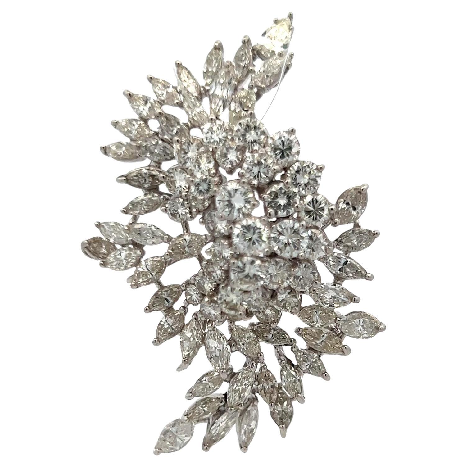 15.00 Carat Marquis Round and Pear Shape Diamond Platinum Pin Brooch