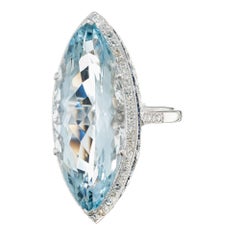 15.00 Carat Marquise Aquamarine Diamond Sapphire White Gold Cocktail Ring