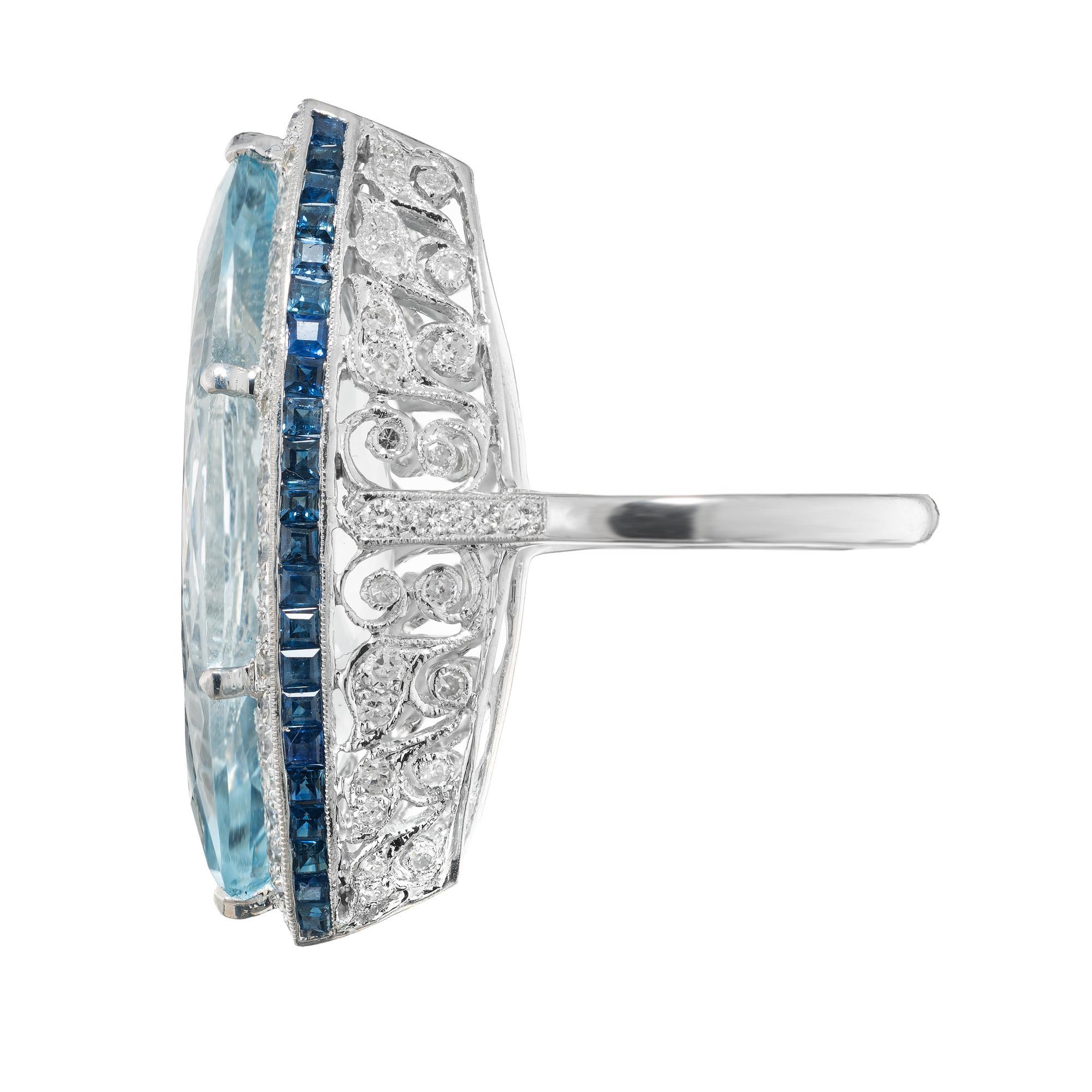 15,00 Karat Marquise Aquamarin Diamant Saphir Weißgold Cocktail-Ring (Marquiseschliff) im Angebot