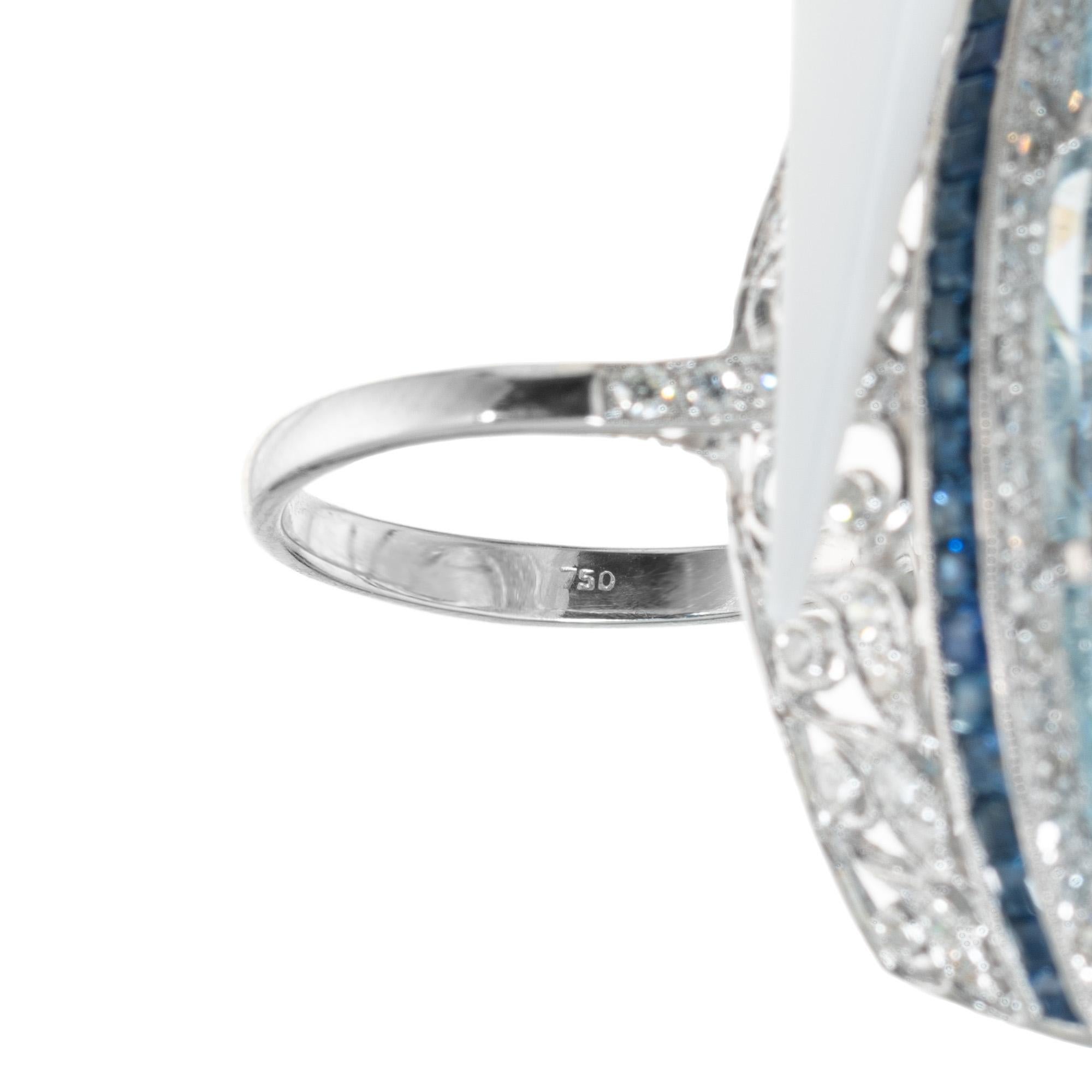 15,00 Karat Marquise Aquamarin Diamant Saphir Weißgold Cocktail-Ring Damen im Angebot